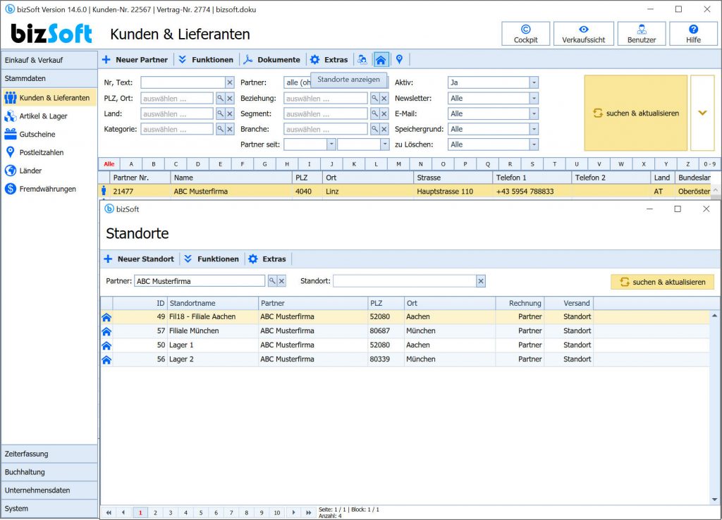 bizSoft Adressverwaltung für beliebig viele Standorte