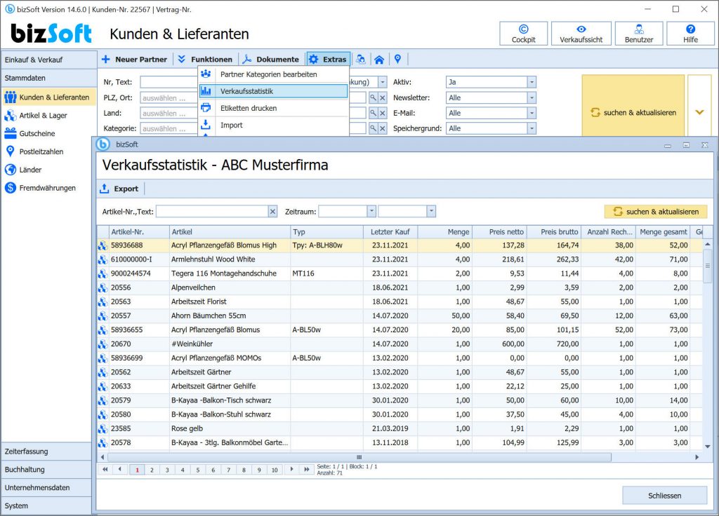 Verkaufsstatistiken einsehen, Adressdaten importieren, alles ist möglich