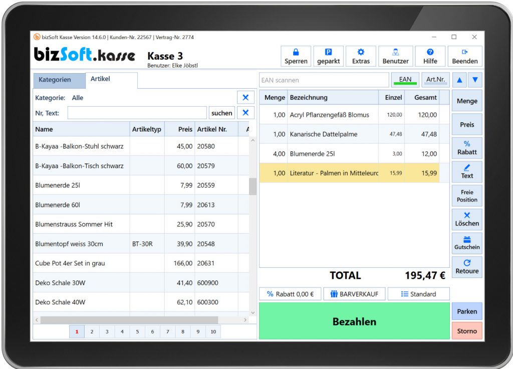Gesetzeskonforme Computerkasse von bizSoft